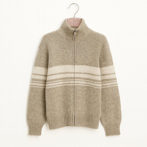 VINTAGE | Avante Garde Tan & Cream Wool Zipup Cowichan Style Sweater - Picture 1 of 10